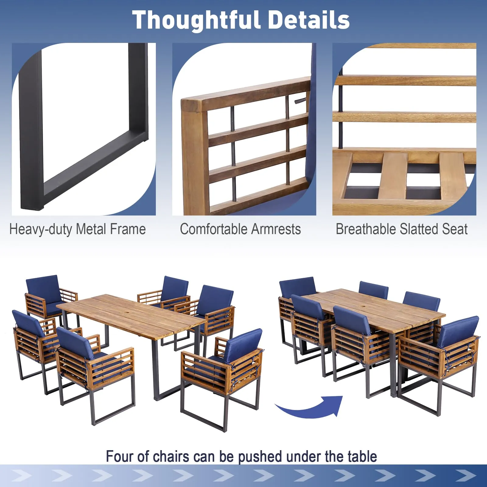 Tangkula 7 Piece Patio Dining Set, Acacia Wood Dining Chair & Table Set